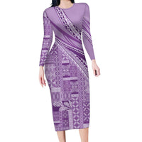 Pasifika Women's Day - Samoa Siapo Malu Tattoo Inspired Long Sleeve Bodycon Dress Lavender