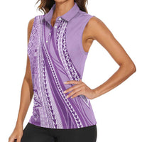 Pasifika Women's Day - Samoa Siapo Malu Tattoo Inspired Women Sleeveless Polo Shirt Lavender