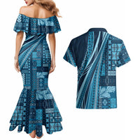 Pasifika Women's Day - Samoa Siapo Malu Tattoo Inspired Couples Matching Mermaid Dress and Hawaiian Shirt Navy Blue