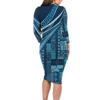 Pasifika Women's Day - Samoa Siapo Malu Tattoo Inspired Family Matching Long Sleeve Bodycon Dress and Hawaiian Shirt Navy Blue LT7 - Polynesian Pride