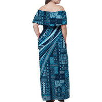Pasifika Women's Day - Samoa Siapo Malu Tattoo Inspired Family Matching Off Shoulder Maxi Dress and Hawaiian Shirt Navy Blue