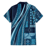 Pasifika Women's Day - Samoa Siapo Malu Tattoo Inspired Family Matching Short Sleeve Bodycon Dress and Hawaiian Shirt Navy Blue LT7 - Polynesian Pride