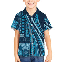 Pasifika Women's Day - Samoa Siapo Malu Tattoo Inspired Family Matching Short Sleeve Bodycon Dress and Hawaiian Shirt Navy Blue LT7 Son's Shirt Navy Blue - Polynesian Pride