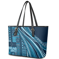 Pasifika Women's Day - Samoa Siapo Malu Tattoo Inspired Leather Tote Bag Navy Blue