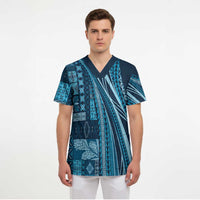 Pasifika Women's Day - Samoa Siapo Malu Tattoo Inspired Scrub Top Navy Blue