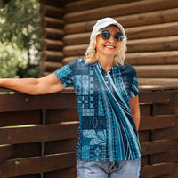 Pasifika Women's Day - Samoa Siapo Malu Tattoo Inspired Women Polo Shirt Navy Blue