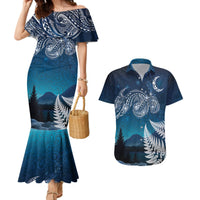 New Zealand Matariki Couples Matching Mermaid Dress and Hawaiian Shirt Starry Night Style LT7 Navy - Polynesian Pride