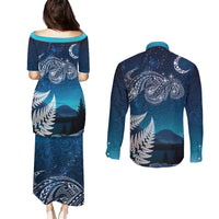 New Zealand Matariki Couples Matching Puletasi and Long Sleeve Button Shirt Starry Night Style LT7 - Polynesian Pride