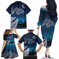 New Zealand Matariki Family Matching Off The Shoulder Long Sleeve Dress and Hawaiian Shirt Starry Night Style