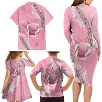 Hawaii Maui Island Flowers Lei Family Matching Long Sleeve Bodycon Dress and Hawaiian Shirt Lokelani Rose Pink LT7 - Polynesian Pride