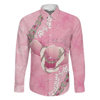 Hawaii Maui Island Flowers Lei Family Matching Long Sleeve Bodycon Dress and Hawaiian Shirt Lokelani Rose Pink LT7 Dad's Shirt - Long Sleeve Pink - Polynesian Pride