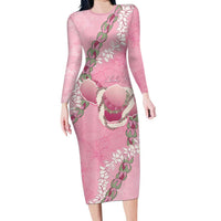 Hawaii Maui Island Flowers Lei Family Matching Long Sleeve Bodycon Dress and Hawaiian Shirt Lokelani Rose Pink LT7 Mom's Dress Pink - Polynesian Pride