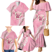 Hawaii Maui Island Flowers Lei Family Matching Mermaid Dress and Hawaiian Shirt Lokelani Rose Pink LT7 - Polynesian Pride