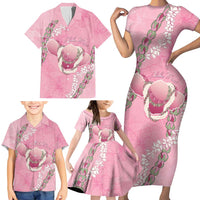 Hawaii Maui Island Flowers Lei Family Matching Short Sleeve Bodycon Dress and Hawaiian Shirt Lokelani Rose Pink LT7 - Polynesian Pride
