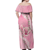 Hawaii Maui Island Flowers Lei Off Shoulder Maxi Dress Lokelani Rose Pink