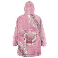 Hawaii Maui Island Flowers Lei Wearable Blanket Hoodie Lokelani Rose Pink