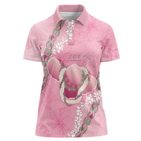 Hawaii Maui Island Flowers Lei Women Polo Shirt Lokelani Rose Pink