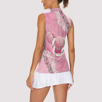 Hawaii Maui Island Flowers Lei Women Sleeveless Polo Shirt Lokelani Rose Pink LT7 - Polynesian Pride