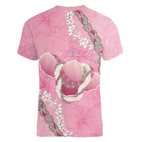 Hawaii Maui Island Flowers Lei Women V-Neck T-Shirt Lokelani Rose Pink LT7 - Polynesian Pride