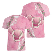 Hawaii Maui Island Flowers Lei Women V-Neck T-Shirt Lokelani Rose Pink LT7 - Polynesian Pride