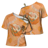 Hawaii Lanai Island Flowers Lei Cross Shoulder Shirt Orange Kaunaoa Mix Maile