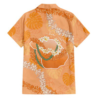 Hawaii Lanai Island Flowers Lei Family Matching Puletasi and Hawaiian Shirt Orange Kaunaoa Mix Maile LT7 - Polynesian Pride