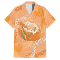 Hawaii Lanai Island Flowers Lei Family Matching Summer Maxi Dress and Hawaiian Shirt Orange Kaunaoa Mix Maile LT7 Dad's Shirt - Short Sleeve Orange - Polynesian Pride