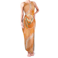 Hawaii Lanai Island Flowers Lei Family Matching Tank Maxi Dress and Hawaiian Shirt Orange Kaunaoa Mix Maile LT7 Mom's Dress Orange - Polynesian Pride