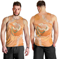 Hawaii Lanai Island Flowers Lei Men Tank Top Orange Kaunaoa Mix Maile