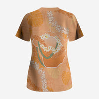 Hawaii Lanai Island Flowers Lei Scrub Top Orange Kaunaoa Mix Maile