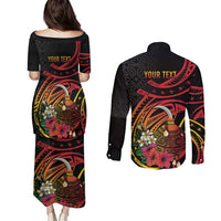 Personalized Milne Bay Couples Matching Puletasi and Long Sleeve Button Shirt PNG Lime Pot with Oro Tapa