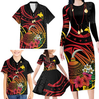 Personalized Milne Bay Family Matching Long Sleeve Bodycon Dress and Hawaiian Shirt PNG Lime Pot with Oro Tapa LT7 - Polynesian Pride