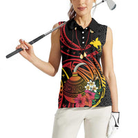 Personalized Milne Bay Women Sleeveless Polo Shirt PNG Lime Pot with Oro Tapa