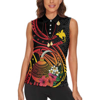 Personalized Milne Bay Women Sleeveless Polo Shirt PNG Lime Pot with Oro Tapa
