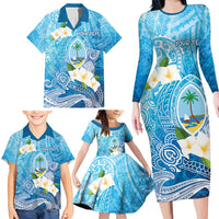Hafa Adai Guam Chamorro Personalized Family Matching Long Sleeve Bodycon Dress and Hawaiian Shirt Ocean Blue Latte Stone with Guasali - Polynesian Pride