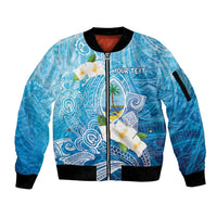 Hafa Adai Guam Chamorro Personalized Sleeve Zip Bomber Jacket Ocean Blue Latte Stone with Guasali - Polynesian Pride