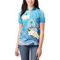 Hafa Adai Guam Chamorro Personalized Women Polo Shirt Ocean Blue Latte Stone with Guasali - Polynesian Pride