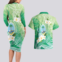 Hafa Adai Guam Chamorro Personalized Couples Matching Long Sleeve Bodycon Dress and Hawaiian Shirt Summer Green Latte Stone with Guasali - Polynesian Pride