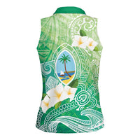 Hafa Adai Guam Chamorro Personalized Women Sleeveless Polo Shirt Summer Green Latte Stone with Guasali - Polynesian Pride