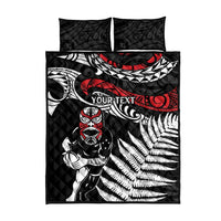 New Zealand Maori Rugby Personalised Quilt Bed Set Ta Moko Silver Fern