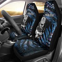 New Zealand Maori Rugby Personalised Car Seat Cover Ta Moko Silver Fern - Paua Blue
