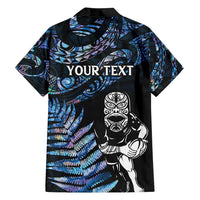 New Zealand Maori Rugby Personalised Family Matching Off Shoulder Maxi Dress and Hawaiian Shirt Ta Moko Silver Fern - Paua Blue