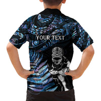 New Zealand Maori Rugby Personalised Family Matching Puletasi and Hawaiian Shirt Ta Moko Silver Fern - Paua Blue LT7 - Polynesian Pride