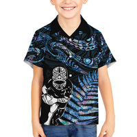 New Zealand Maori Rugby Personalised Family Matching Puletasi and Hawaiian Shirt Ta Moko Silver Fern - Paua Blue LT7 Son's Shirt Blue - Polynesian Pride