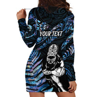 New Zealand Maori Rugby Personalised Hoodie Dress Ta Moko Silver Fern - Paua Blue