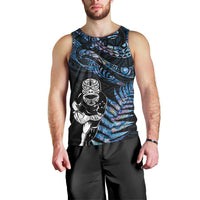 New Zealand Maori Rugby Personalised Men Tank Top Ta Moko Silver Fern - Paua Blue