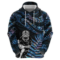 New Zealand Maori Rugby Personalised Zip Hoodie Ta Moko Silver Fern - Paua Blue LT7 - Polynesian Pride