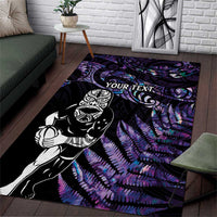 New Zealand Maori Rugby Personalised Area Rug Ta Moko Silver Fern - Paua Purple