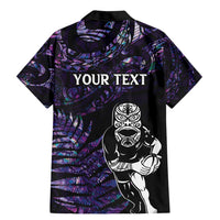 New Zealand Maori Rugby Personalised Family Matching Mermaid Dress and Hawaiian Shirt Ta Moko Silver Fern - Paua Purple LT7 - Polynesian Pride