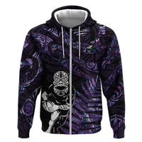 New Zealand Maori Rugby Personalised Hoodie Ta Moko Silver Fern - Paua Purple